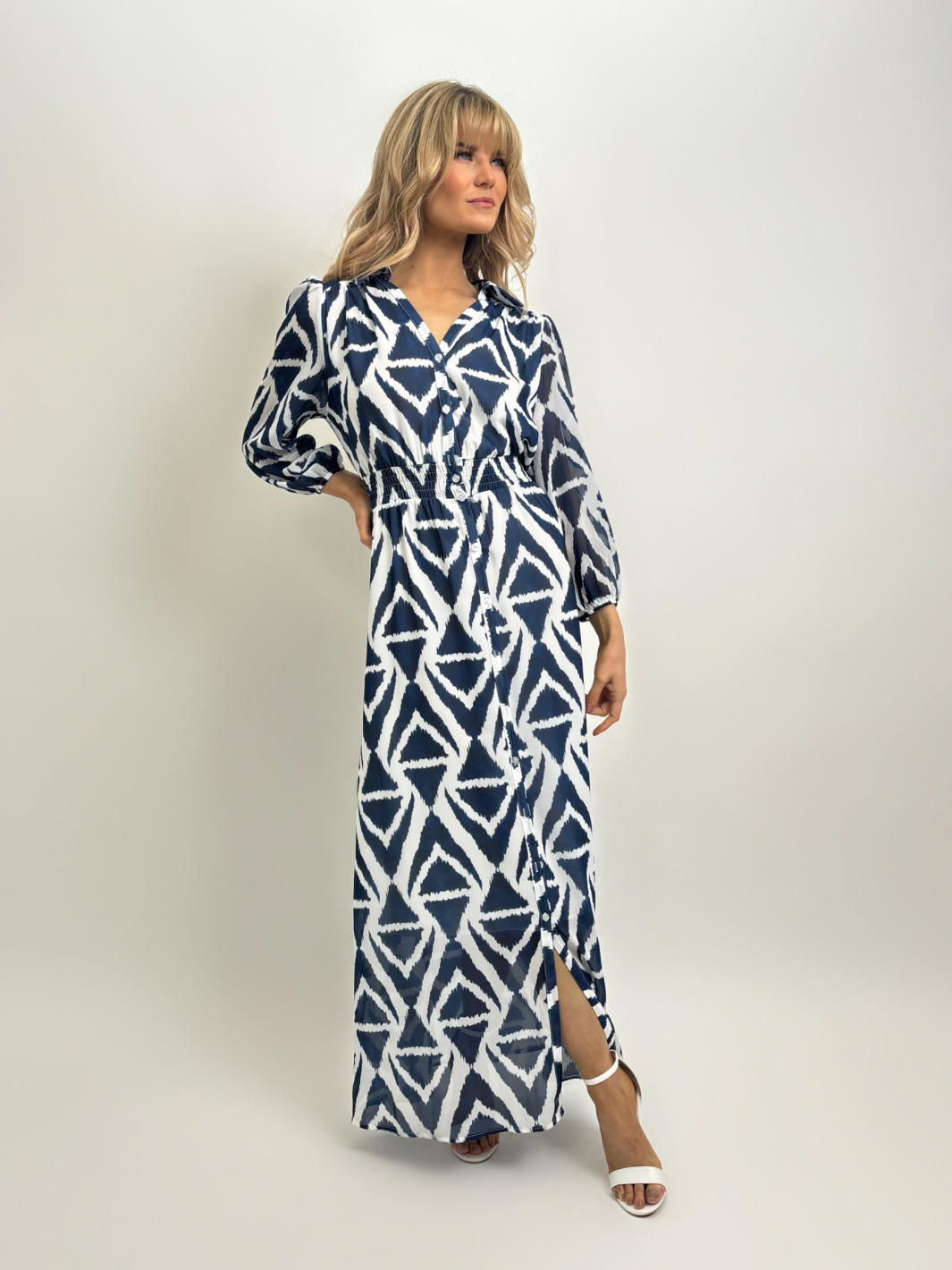 Kate & Pippa Carrie Shirt Dress in Navy / White Print-Nicola Ross