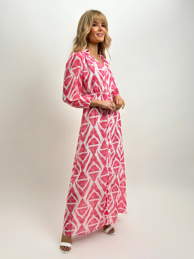 Kate & Pippa Carrie Shirt Dress in Pink / White Print-Nicola Ross