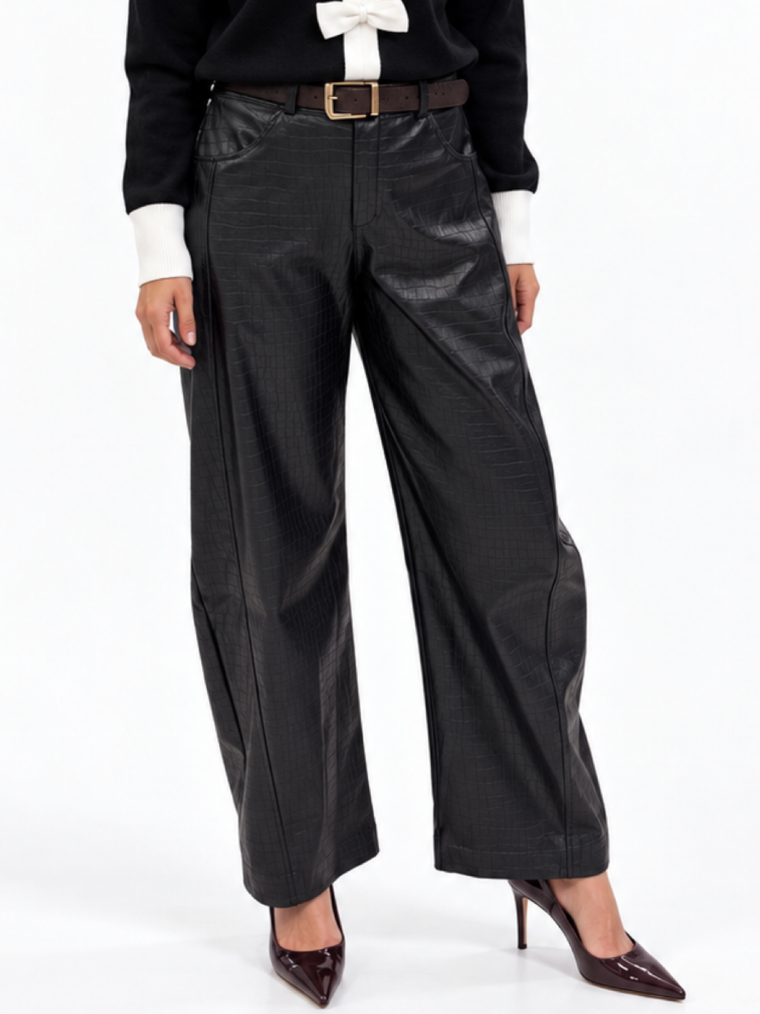 Kate & Pippa Celine Croc Faux Leather Trousers In Black-Nicola Ross