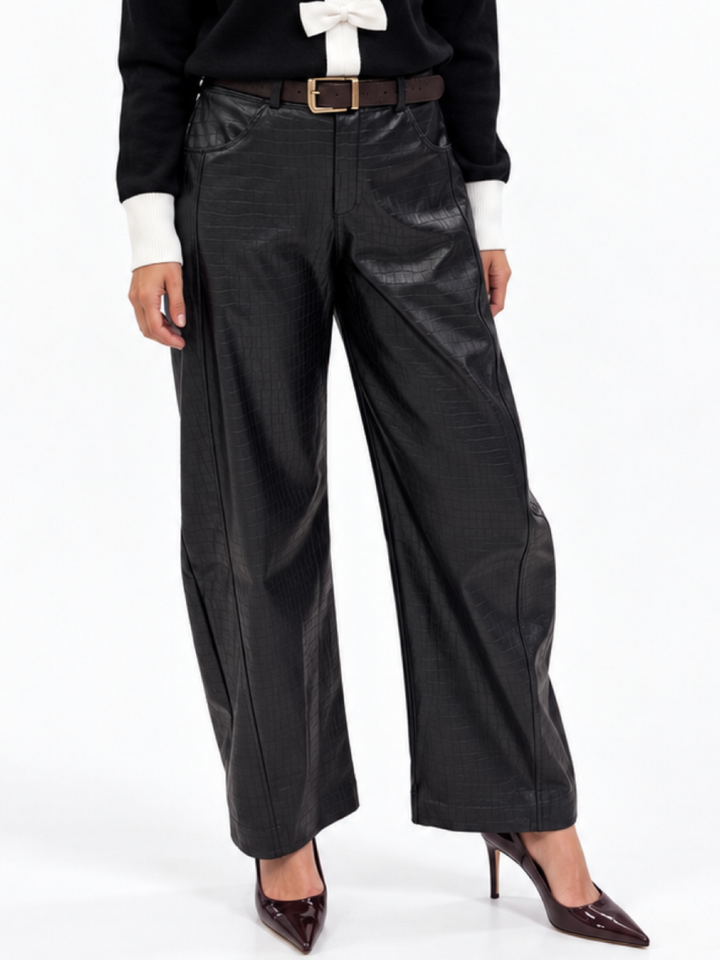 Kate & Pippa Celine Croc Faux Leather Trousers In Black-Nicola Ross