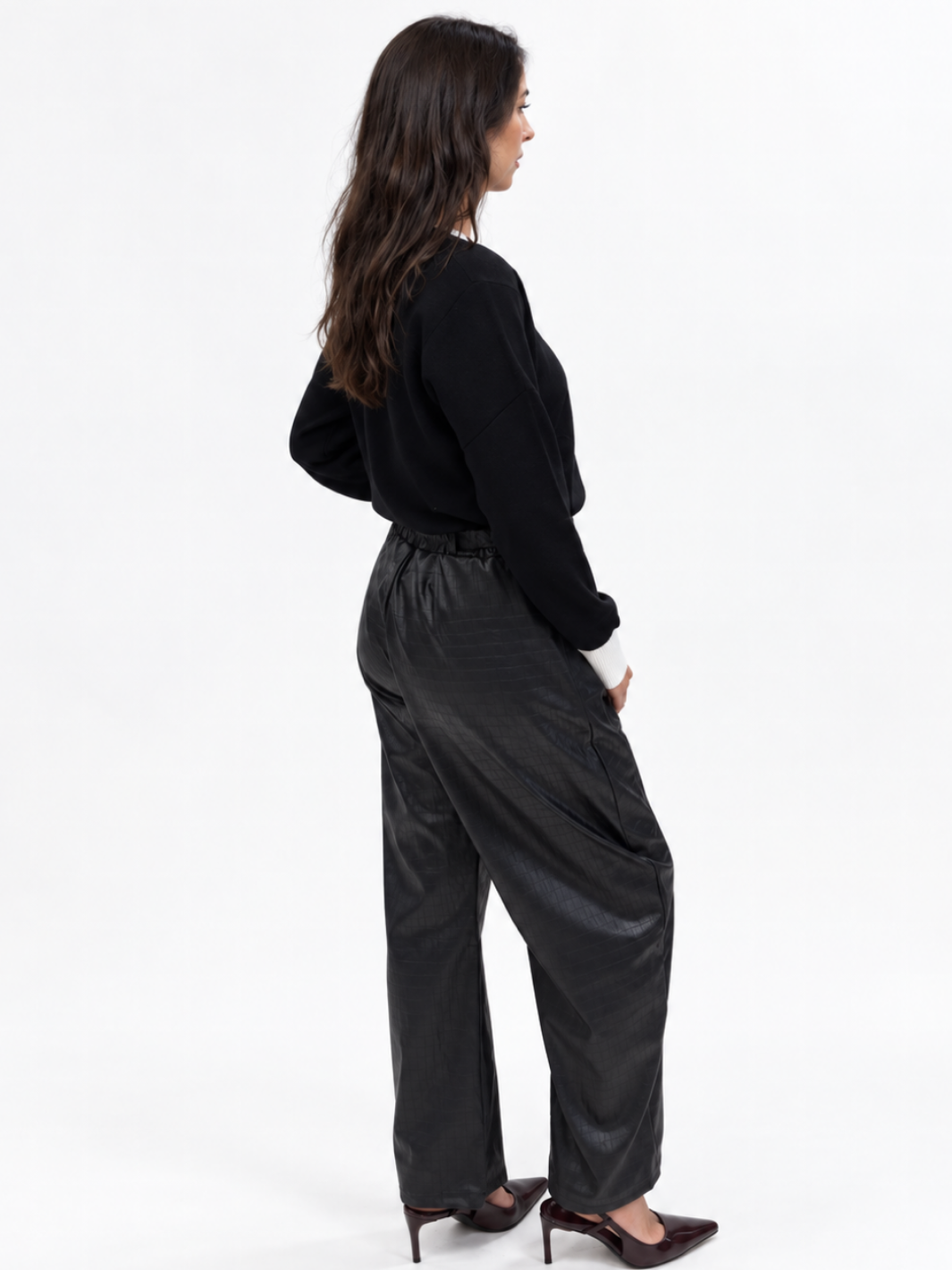 Kate & Pippa Celine Croc Faux Leather Trousers In Black-Nicola Ross