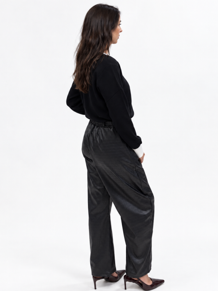 Kate & Pippa Celine Croc Faux Leather Trousers In Black-Nicola Ross