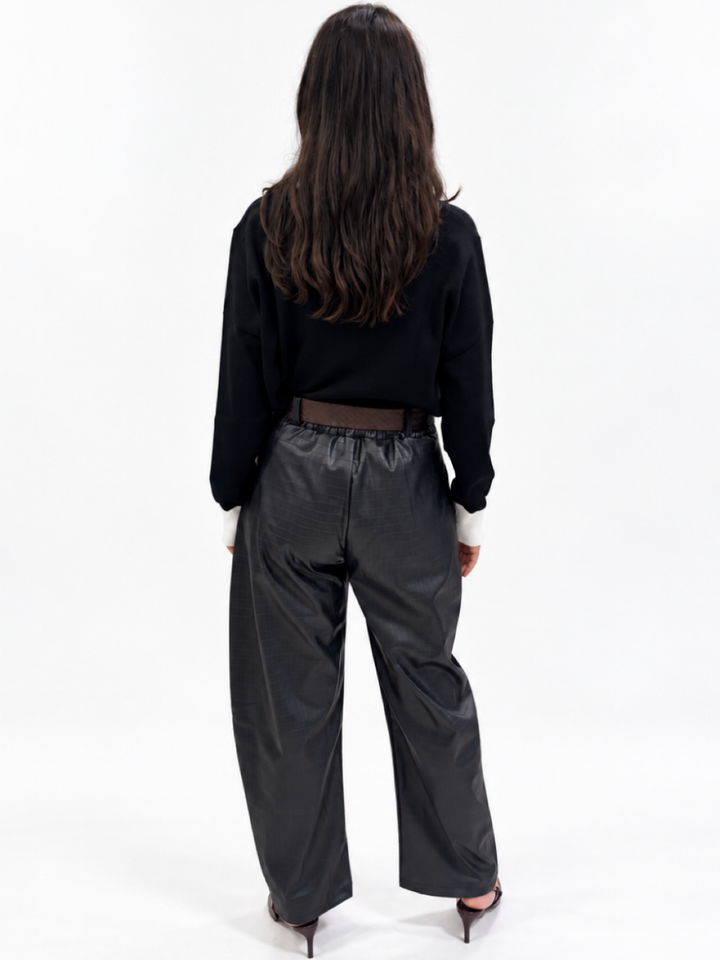 Kate & Pippa Celine Croc Faux Leather Trousers In Black-Nicola Ross