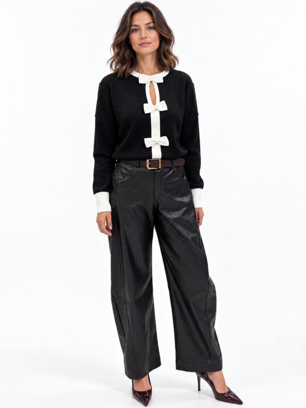 Kate & Pippa Celine Croc Faux Leather Trousers In Black-Nicola Ross