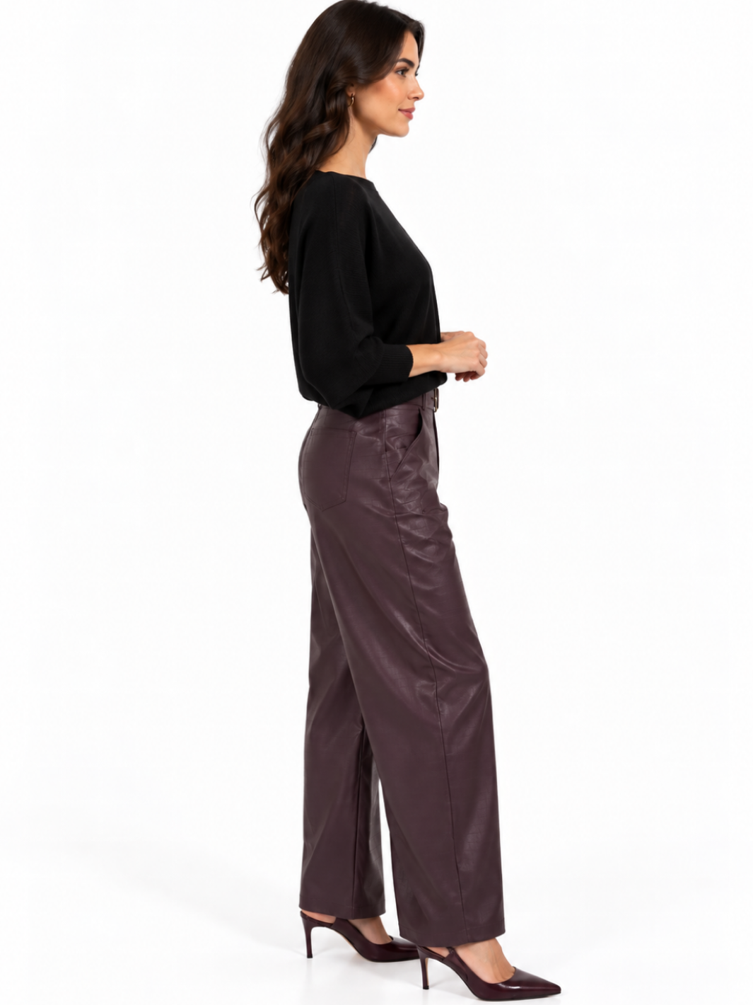Kate & Pippa Celine Croc Faux Leather Trousers In Burgundy-Nicola Ross