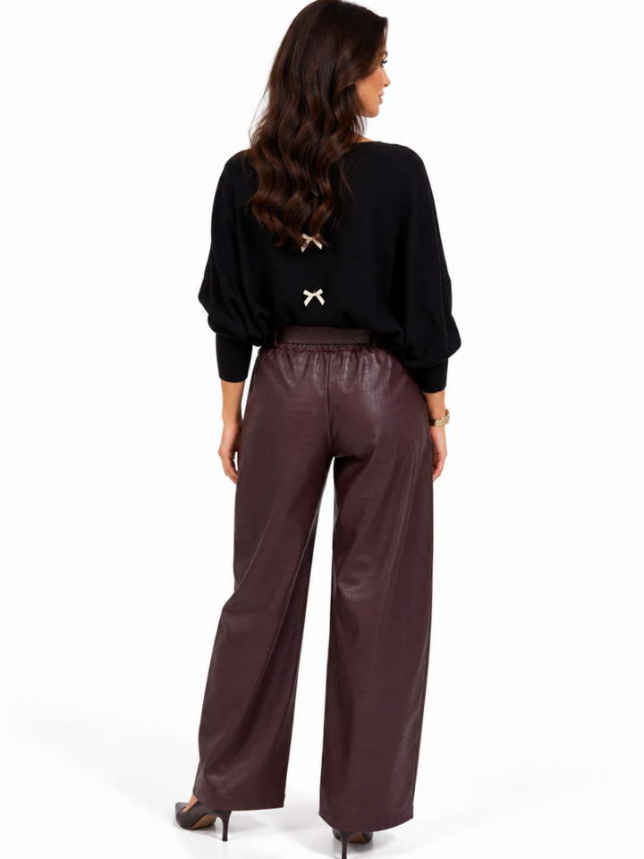 Kate & Pippa Celine Croc Faux Leather Trousers In Burgundy-Nicola Ross