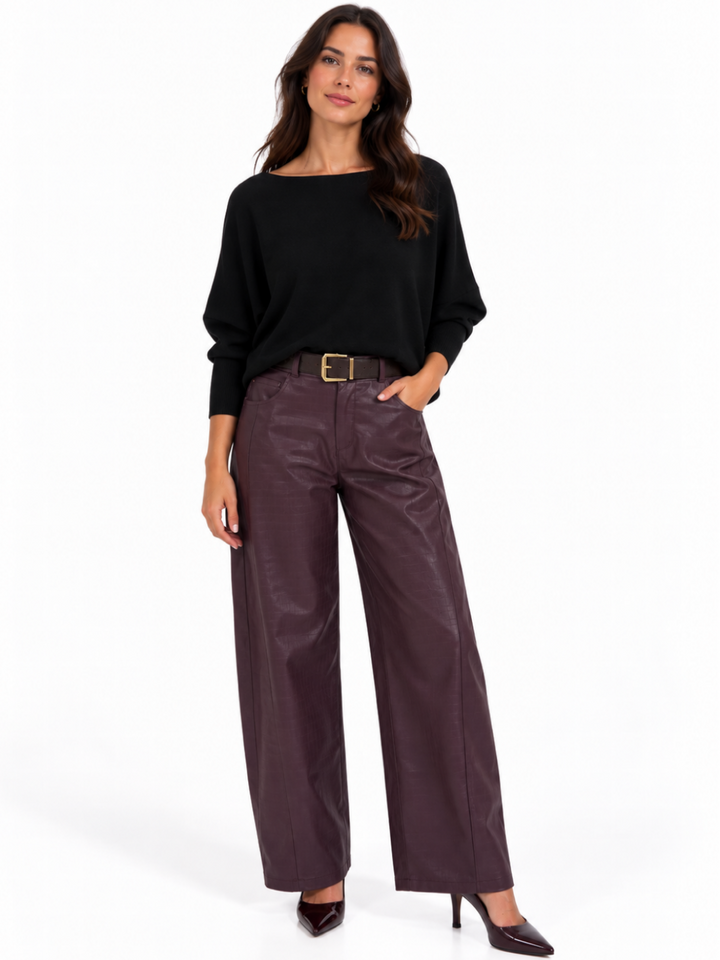 Kate & Pippa Celine Croc Faux Leather Trousers In Burgundy-Nicola Ross