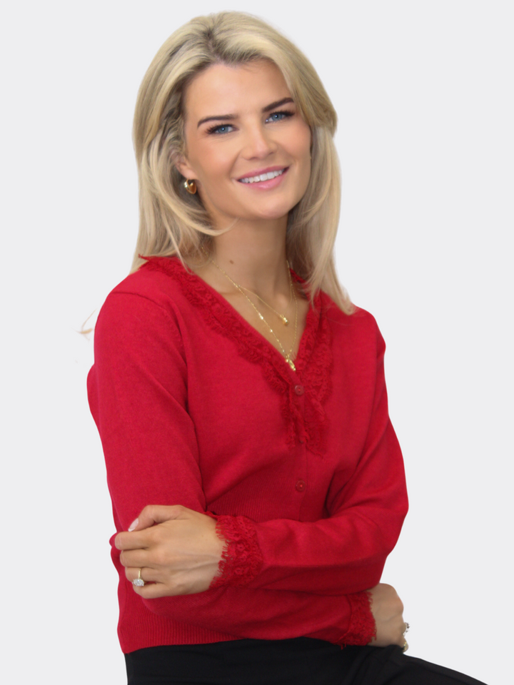 Kate & Pippa Clo Lace Trim Knit In Red-Nicola Ross