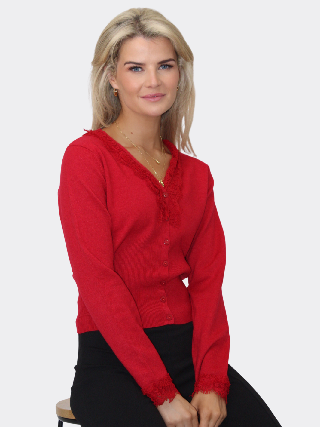 Kate & Pippa Clo Lace Trim Knit In Red-Nicola Ross