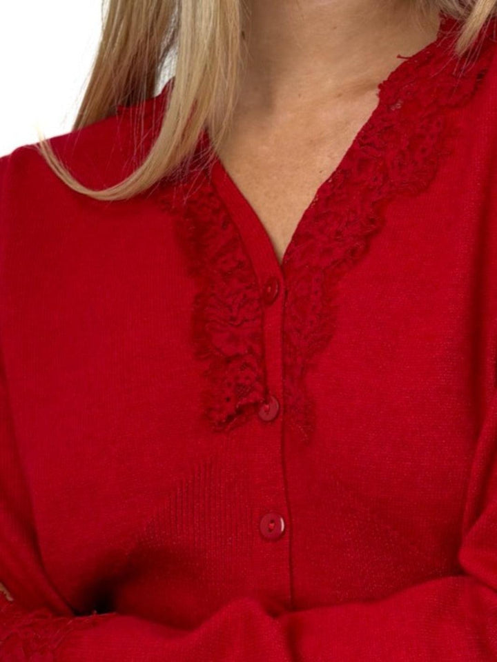 Kate & Pippa Clo Lace Trim Knit In Red-Nicola Ross