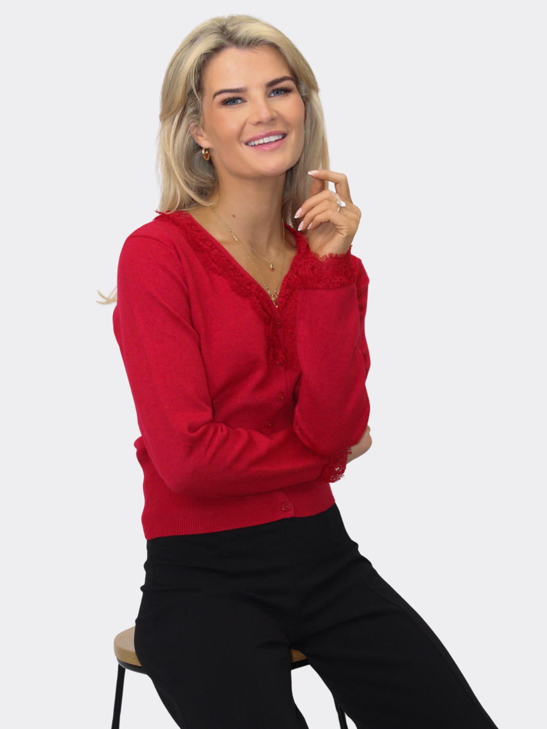 Kate & Pippa Clo Lace Trim Knit In Red-Nicola Ross