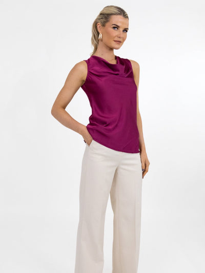 Kate & Pippa Cooper Cowl Neck Cami In Burgundy-Nicola Ross