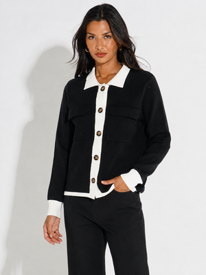 Kate & Pippa Dani Cardigan In Black / White-Nicola Ross