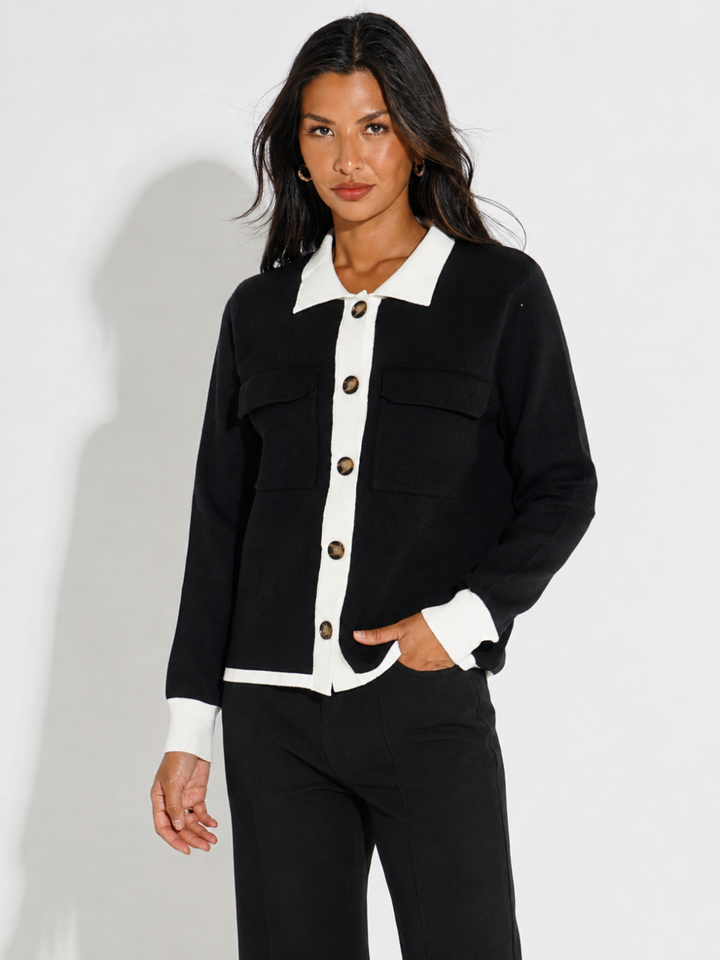 Kate & Pippa Dani Cardigan In Black / White-Nicola Ross