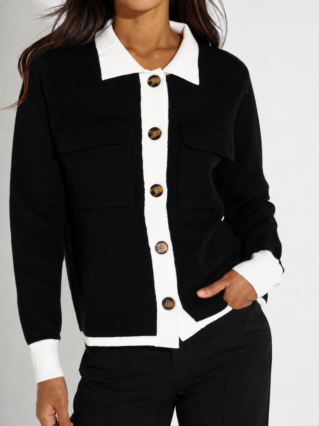 Kate & Pippa Dani Cardigan In Black / White-Nicola Ross