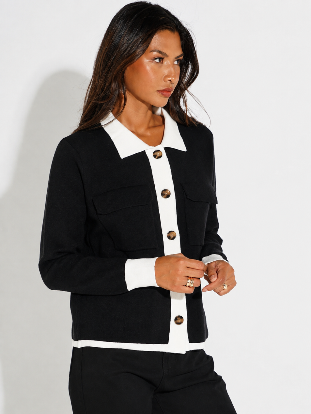 Kate & Pippa Dani Cardigan In Black / White-Nicola Ross