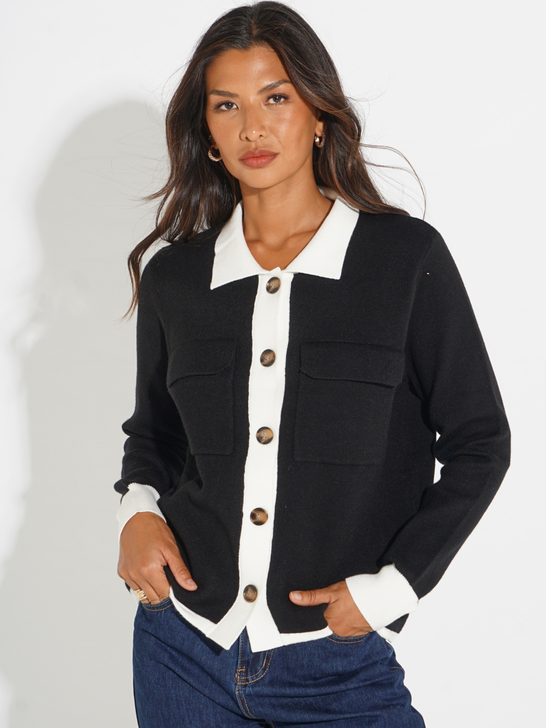 Kate & Pippa Dani Cardigan In Black / Navy-Nicola Ross