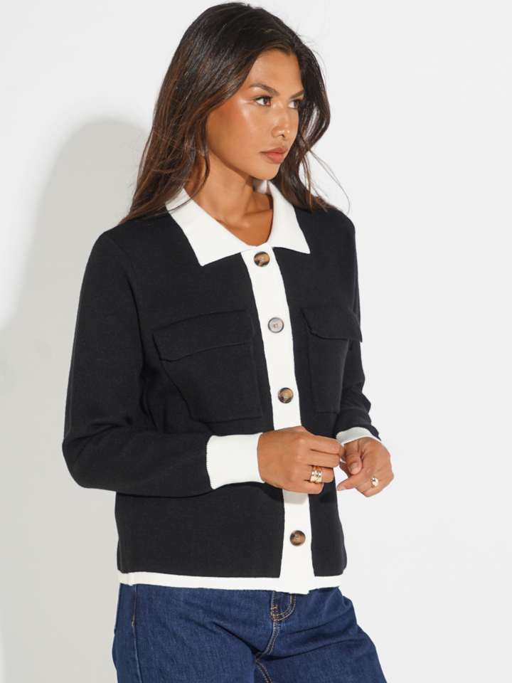 Kate & Pippa Dani Cardigan In Black / Navy-Nicola Ross