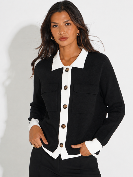 Kate & Pippa Dani Cardigan In Black / White-Nicola Ross