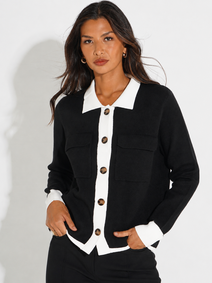 Kate & Pippa Dani Cardigan In Black / White-Nicola Ross