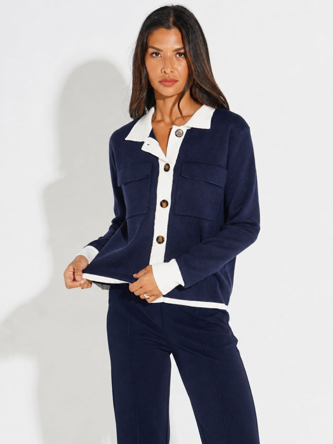 Kate & Pippa Dani Cardigan In Navy / White-Nicola Ross