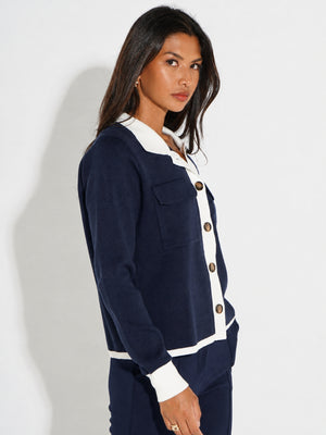 Kate & Pippa Dani Cardigan In Navy / White-Nicola Ross