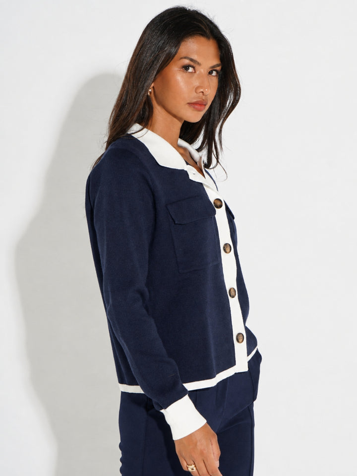 Kate & Pippa Dani Cardigan In Navy / White-Nicola Ross