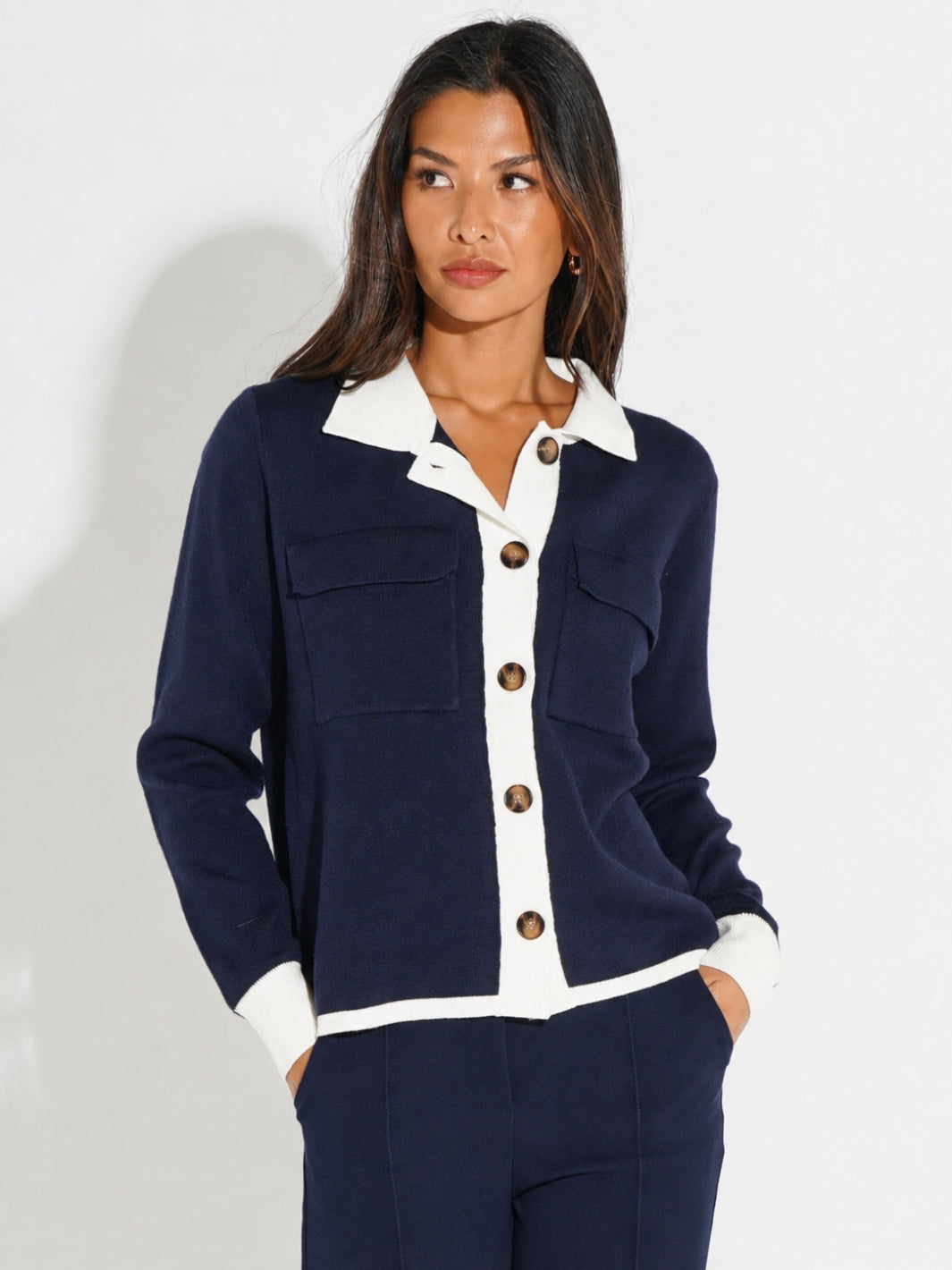 Kate & Pippa Dani Cardigan In Navy / White-Nicola Ross
