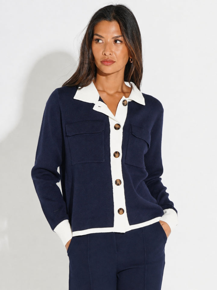 Kate & Pippa Dani Cardigan In Navy / White-Nicola Ross