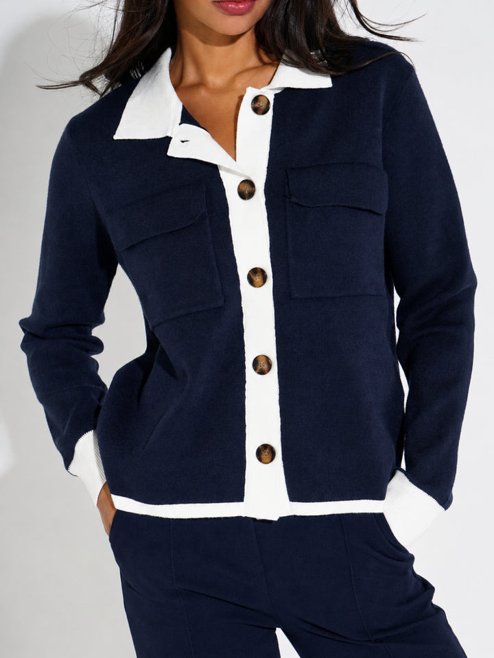Kate & Pippa Dani Cardigan In Navy / White-Nicola Ross