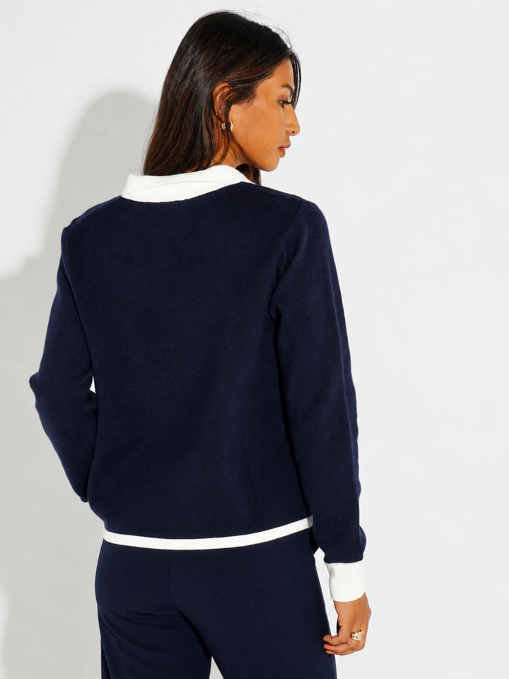 Kate & Pippa Dani Cardigan In Navy / White-Nicola Ross