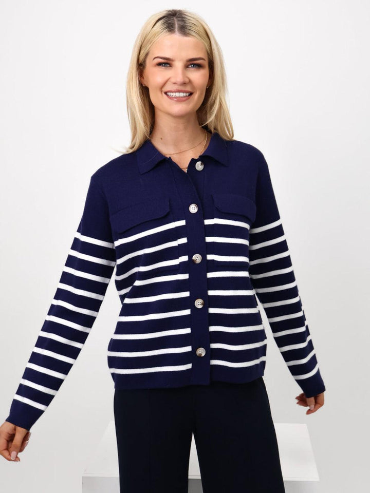 Kate & Pippa Dani Cardigan In Navy / White Stripe-Nicola Ross