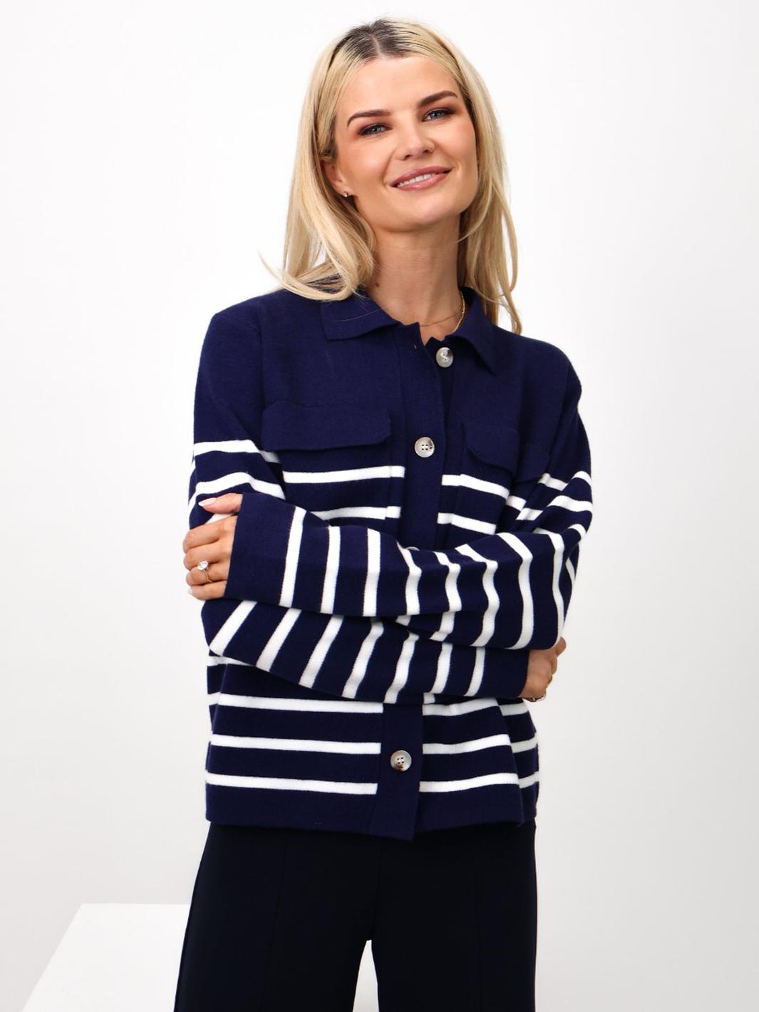 Kate & Pippa Dani Cardigan In Navy / White Stripe-Nicola Ross