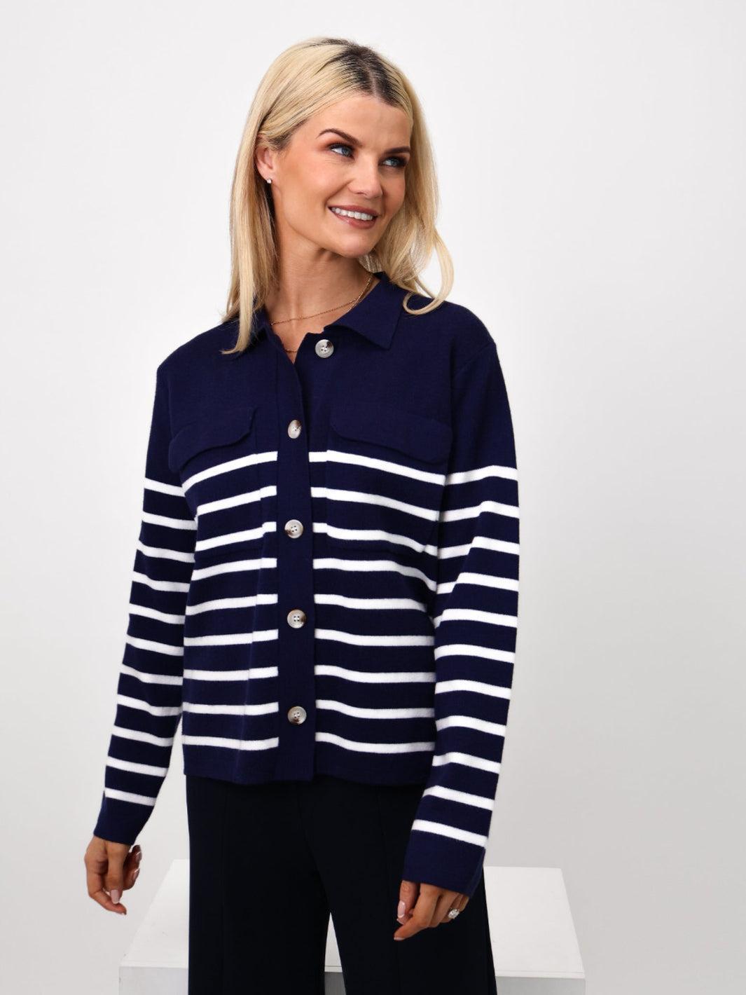 Kate & Pippa Dani Cardigan In Navy / White Stripe-Nicola Ross