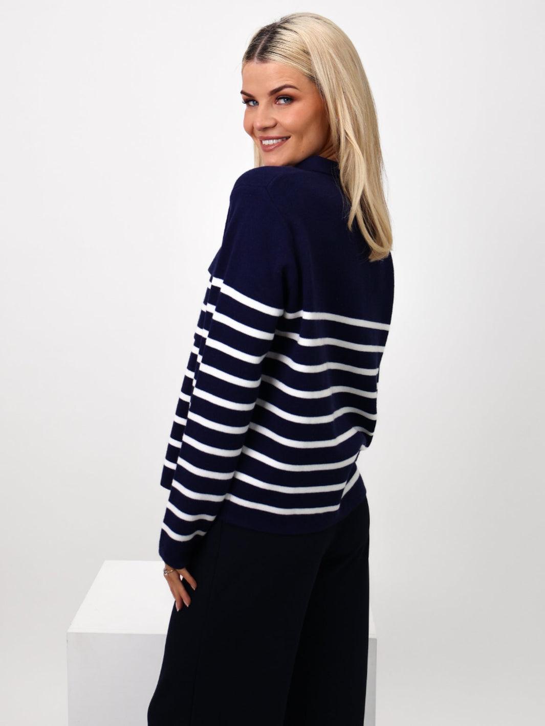 Kate & Pippa Dani Cardigan In Navy / White Stripe-Nicola Ross