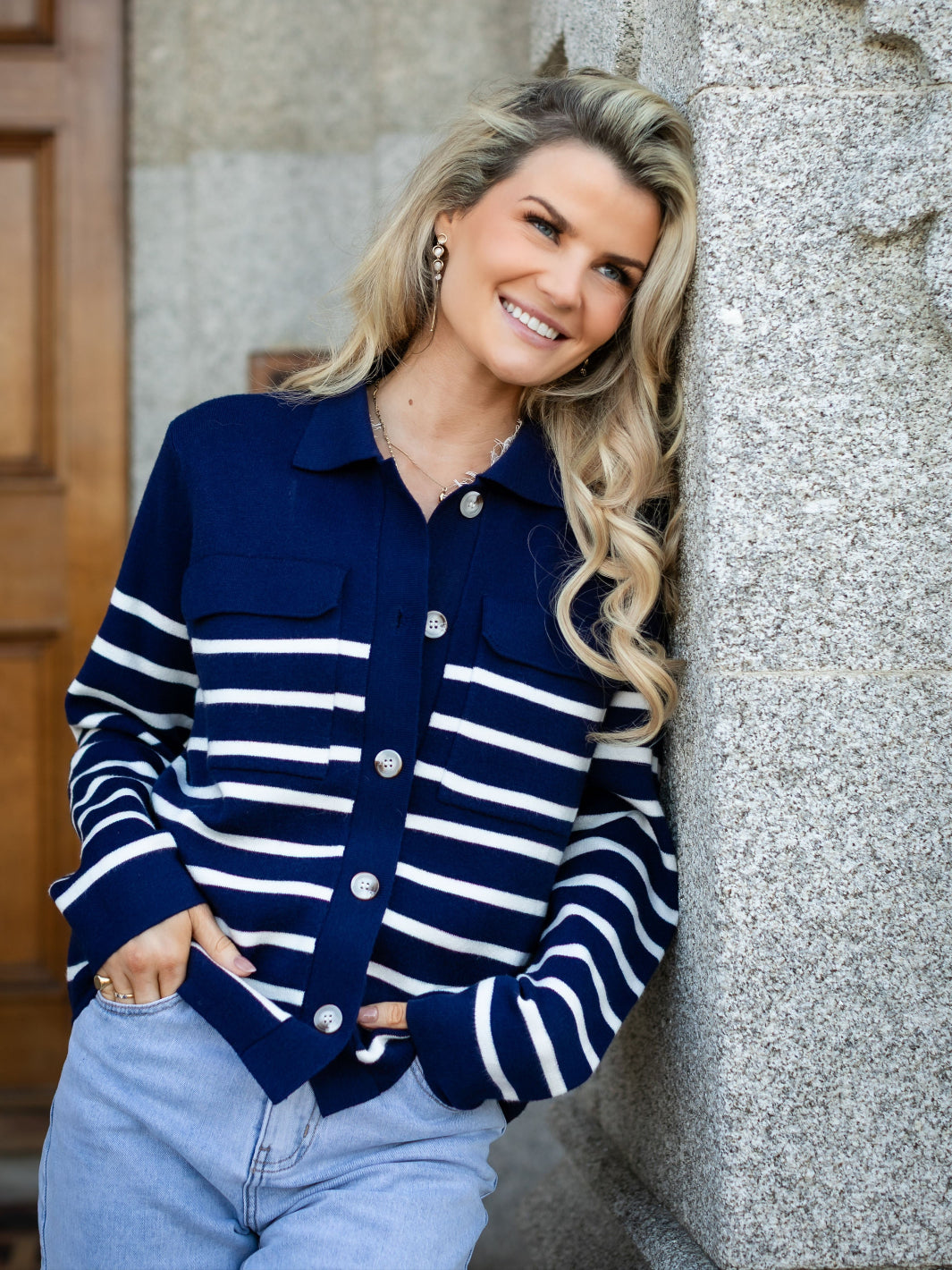 Kate & Pippa Dani Cardigan In Navy / White Stripe-Nicola Ross