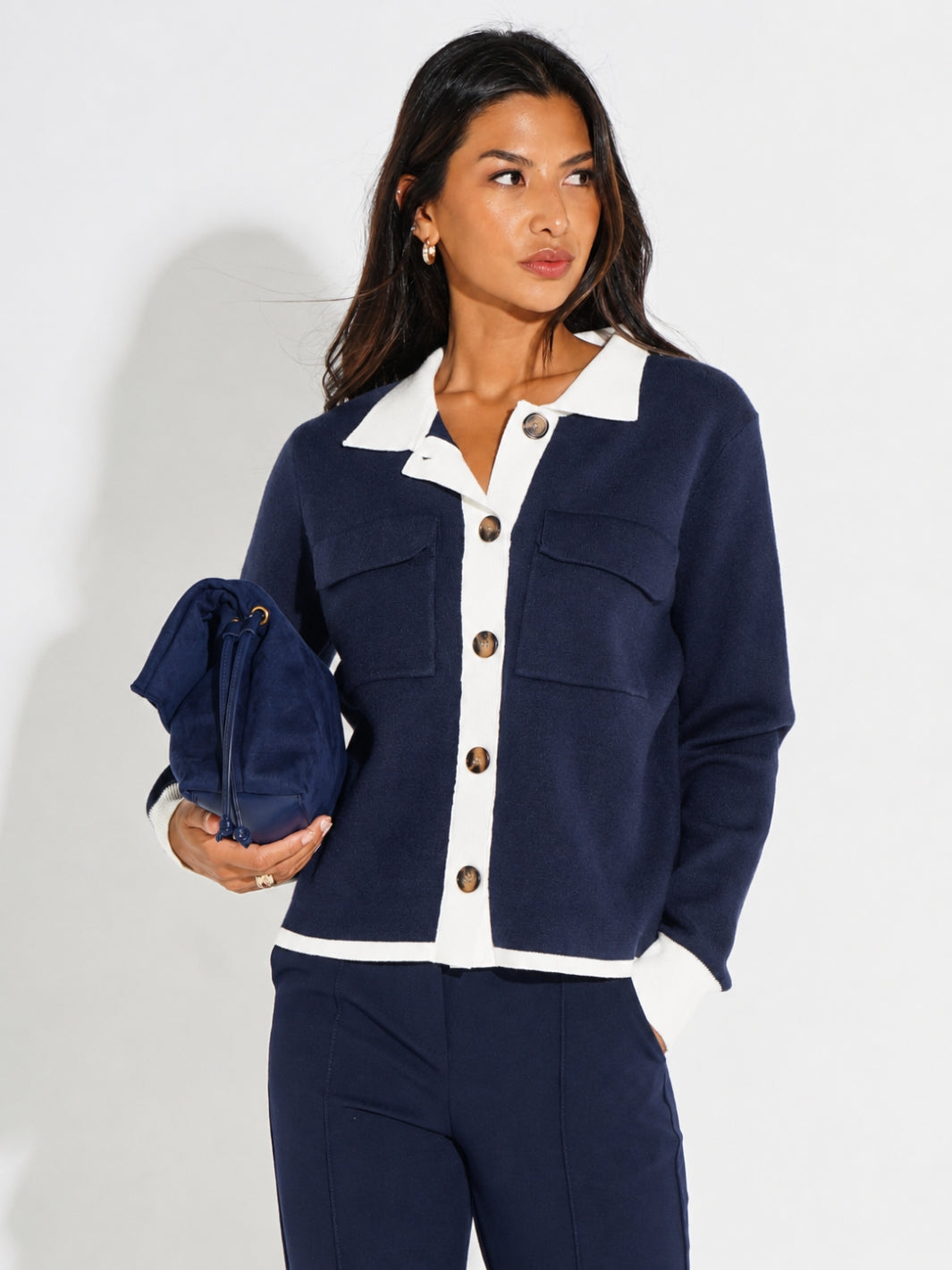 Kate & Pippa Dani Cardigan In Navy / White-Nicola Ross