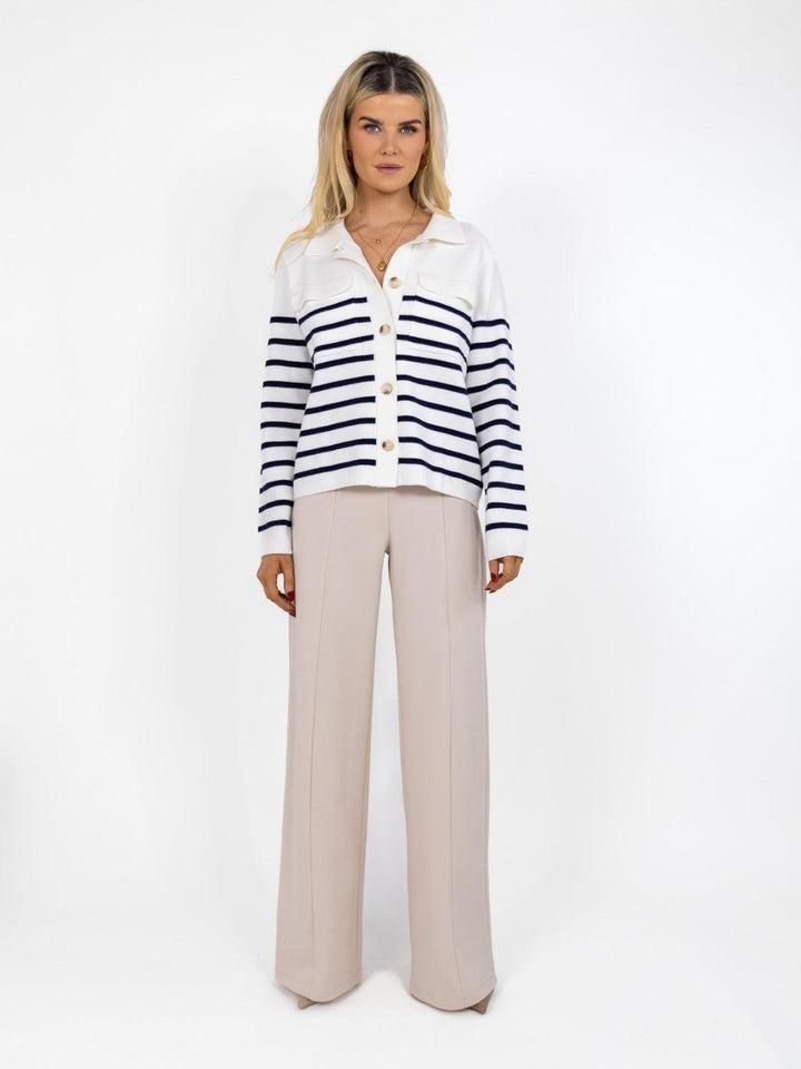 Kate & Pippa Dani Cardigan In White / Navy Stripe-Nicola Ross