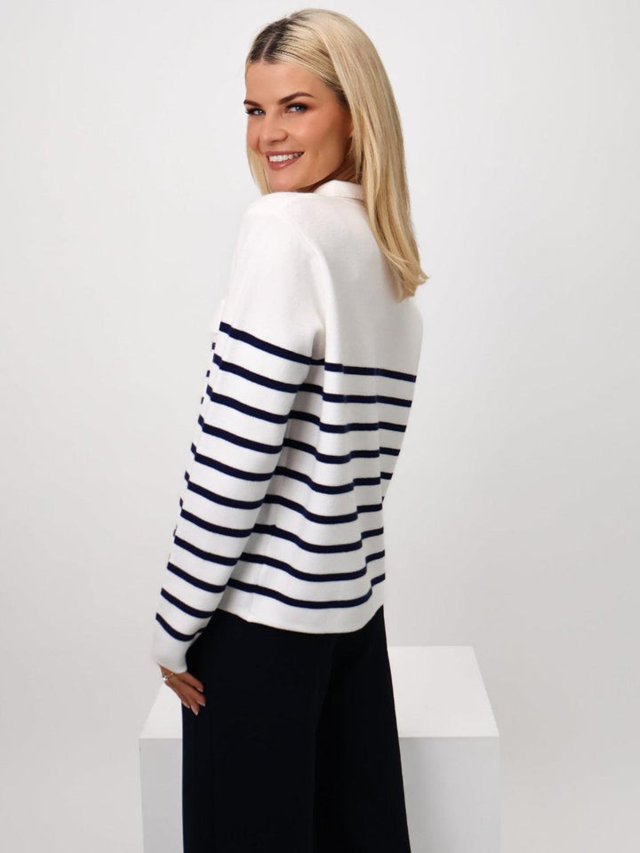 Kate & Pippa Dani Cardigan In White / Navy Stripe-Nicola Ross