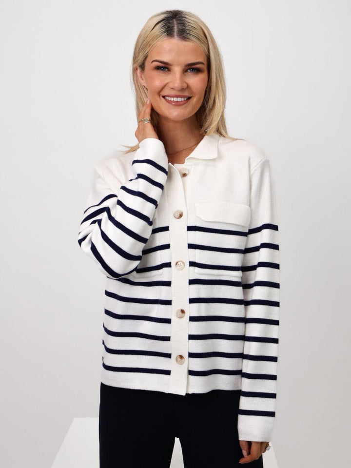 Kate & Pippa Dani Cardigan In White / Navy Stripe-Nicola Ross