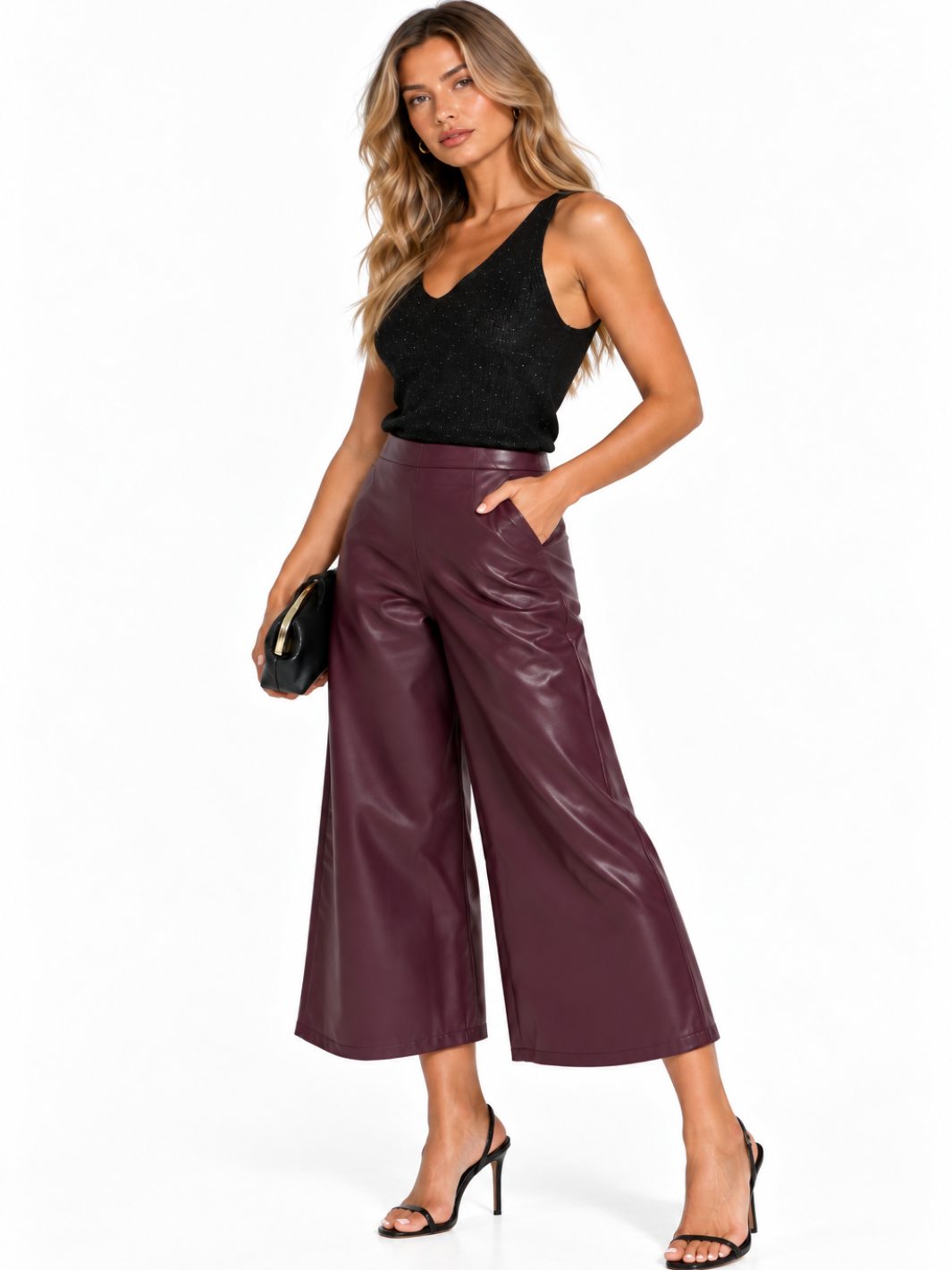 Kate & Pippa Dion Faux Leather Trousers In Burgundy-Nicola Ross