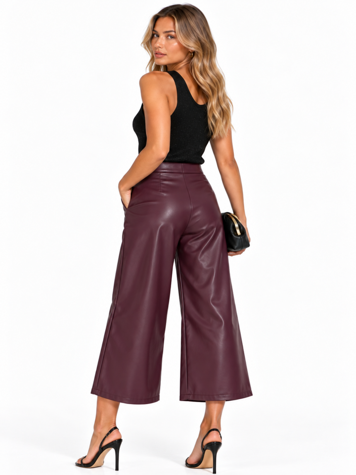 Kate & Pippa Dion Faux Leather Trousers In Burgundy-Nicola Ross