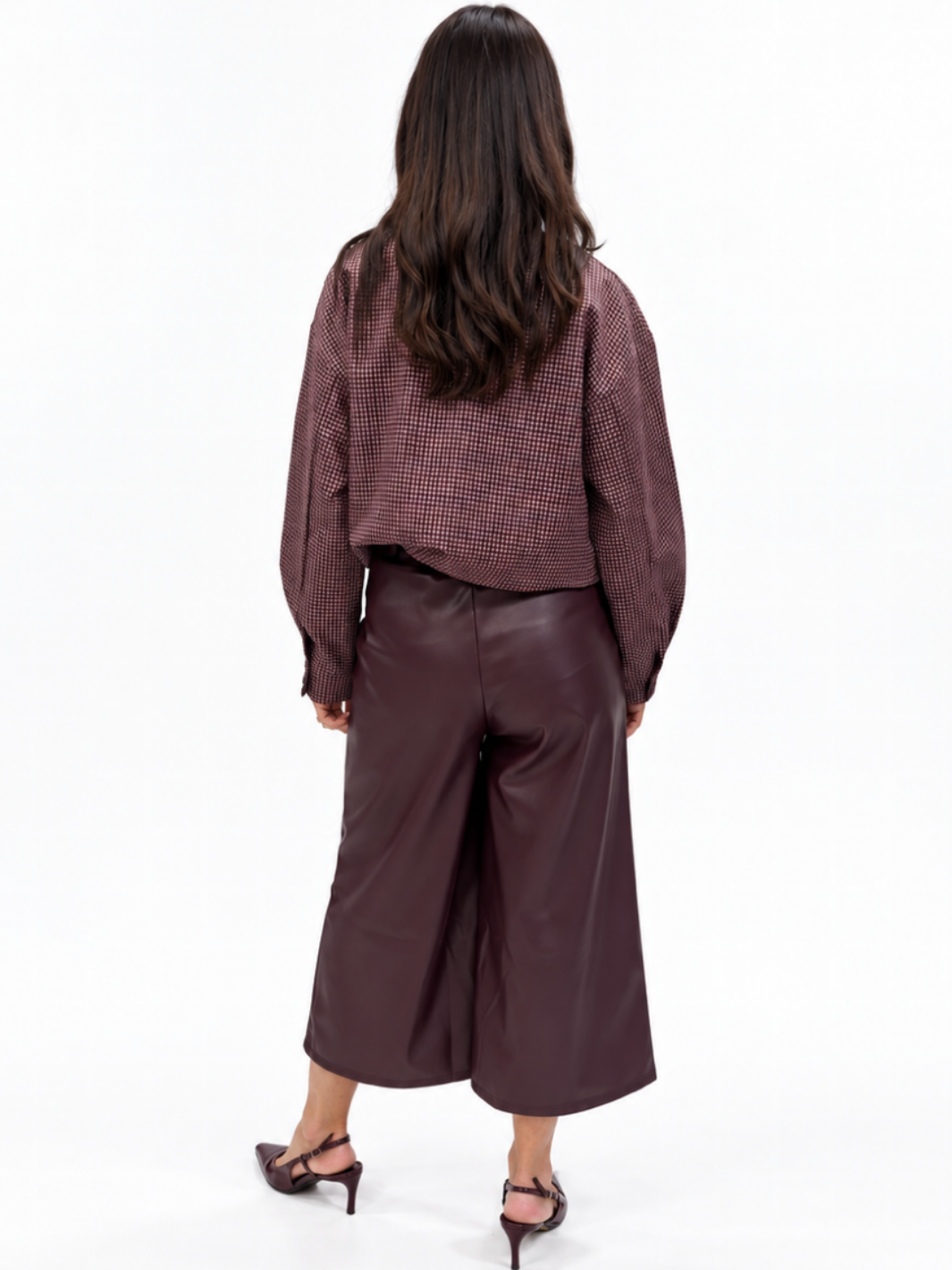 Kate & Pippa Dion Faux Leather Trousers In Burgundy-Nicola Ross