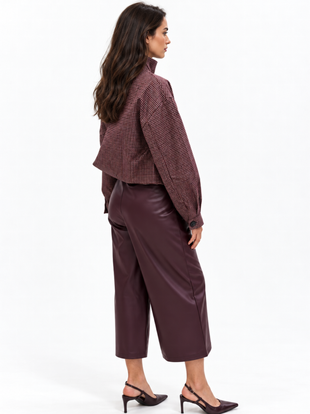 Kate & Pippa Dion Faux Leather Trousers In Burgundy-Nicola Ross