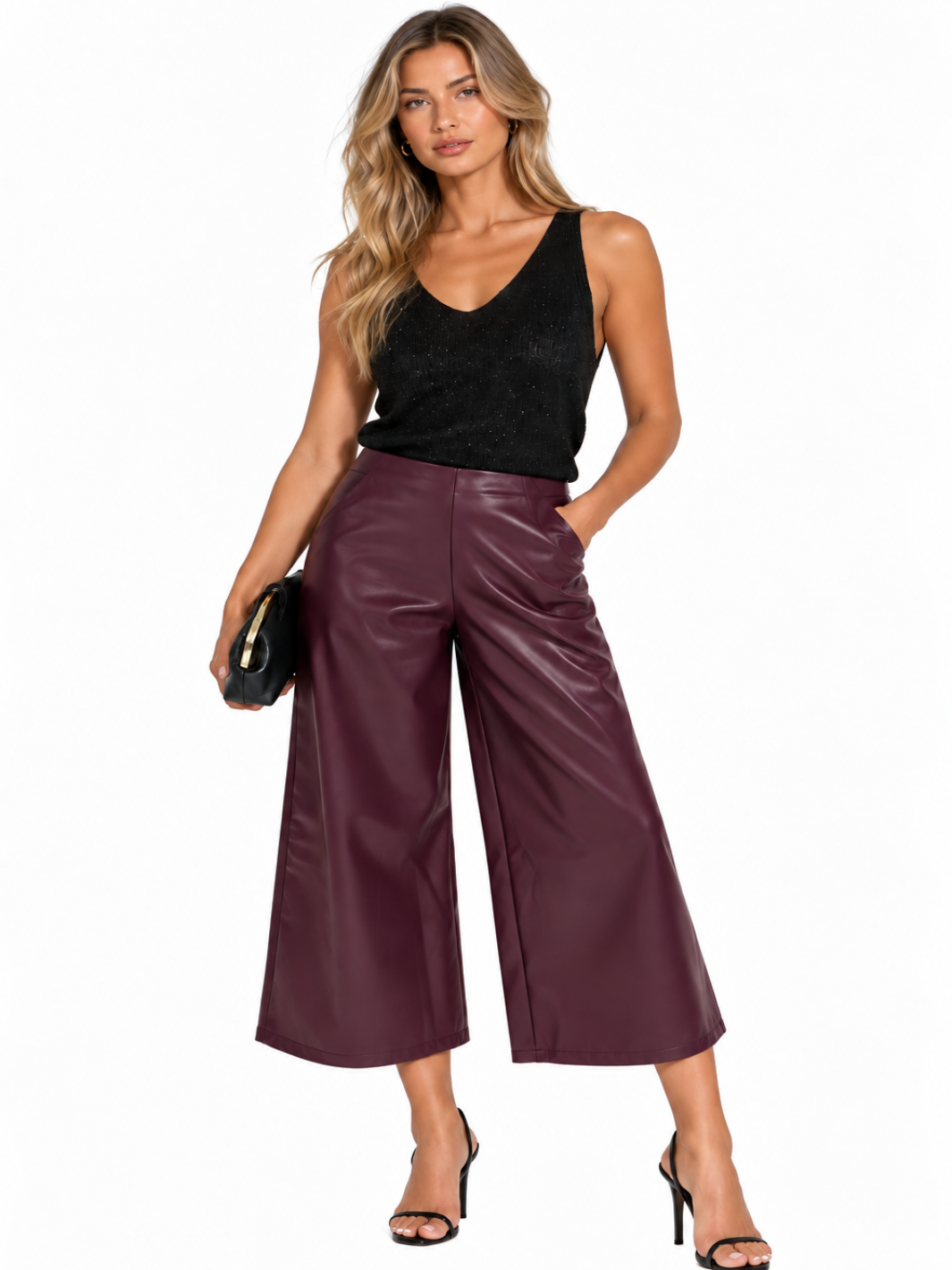 Kate & Pippa Dion Faux Leather Trousers In Burgundy-Nicola Ross