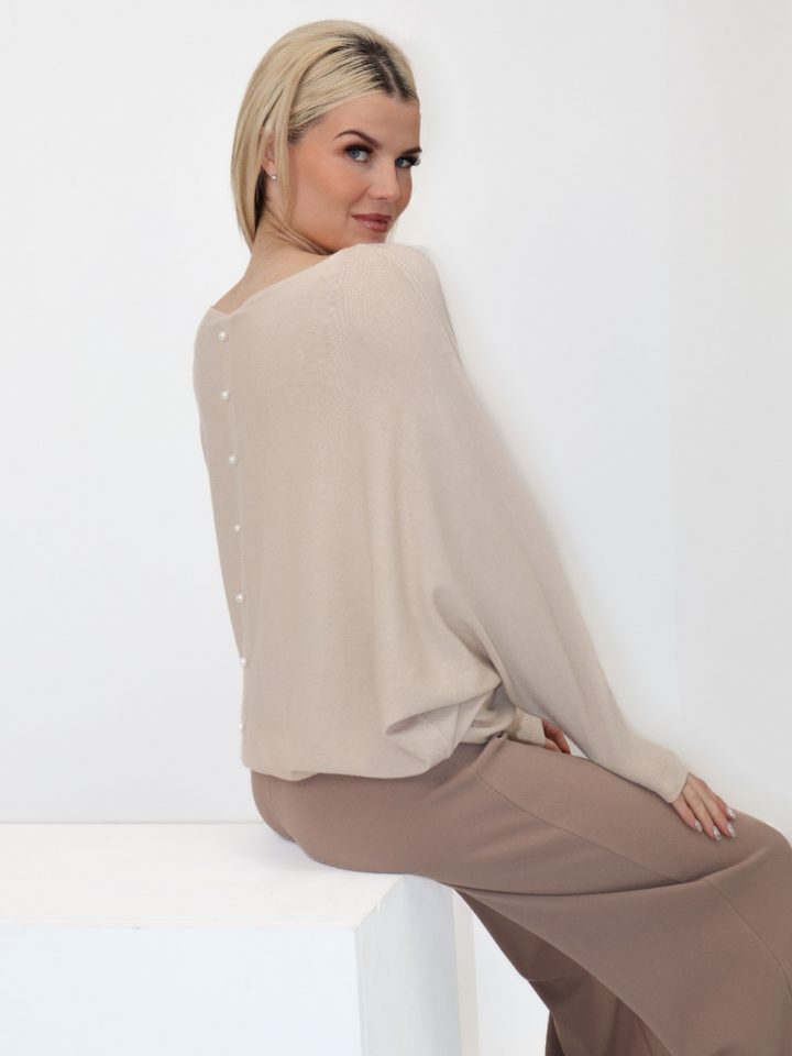 Kate & Pippa Elba Pearl Detail Knit Jumper In Beige-Nicola Ross