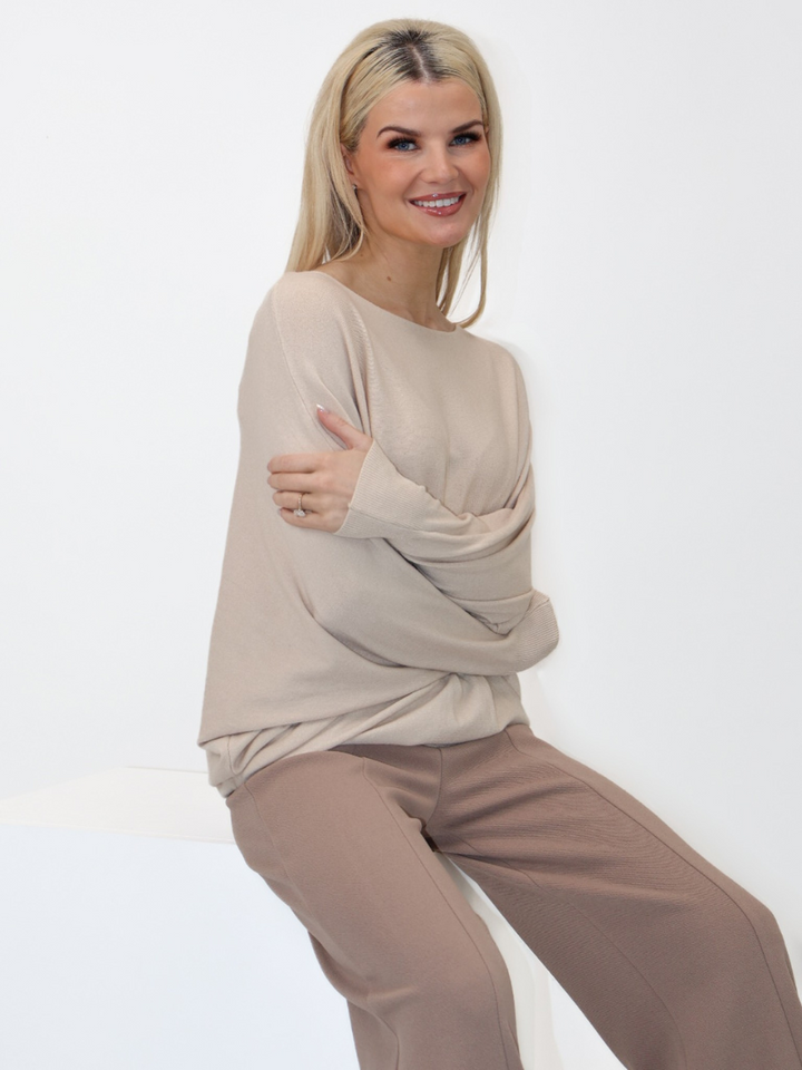 Kate & Pippa Elba Pearl Detail Knit Jumper In Beige-Nicola Ross