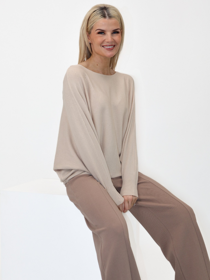 Kate & Pippa Elba Pearl Detail Knit Jumper In Beige-Nicola Ross