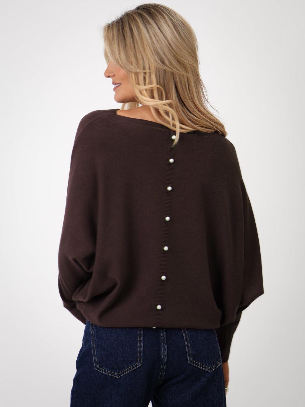 Kate & Pippa Elba Pearl Detail Knit Jumper In Chocolate Brown-Nicola Ross