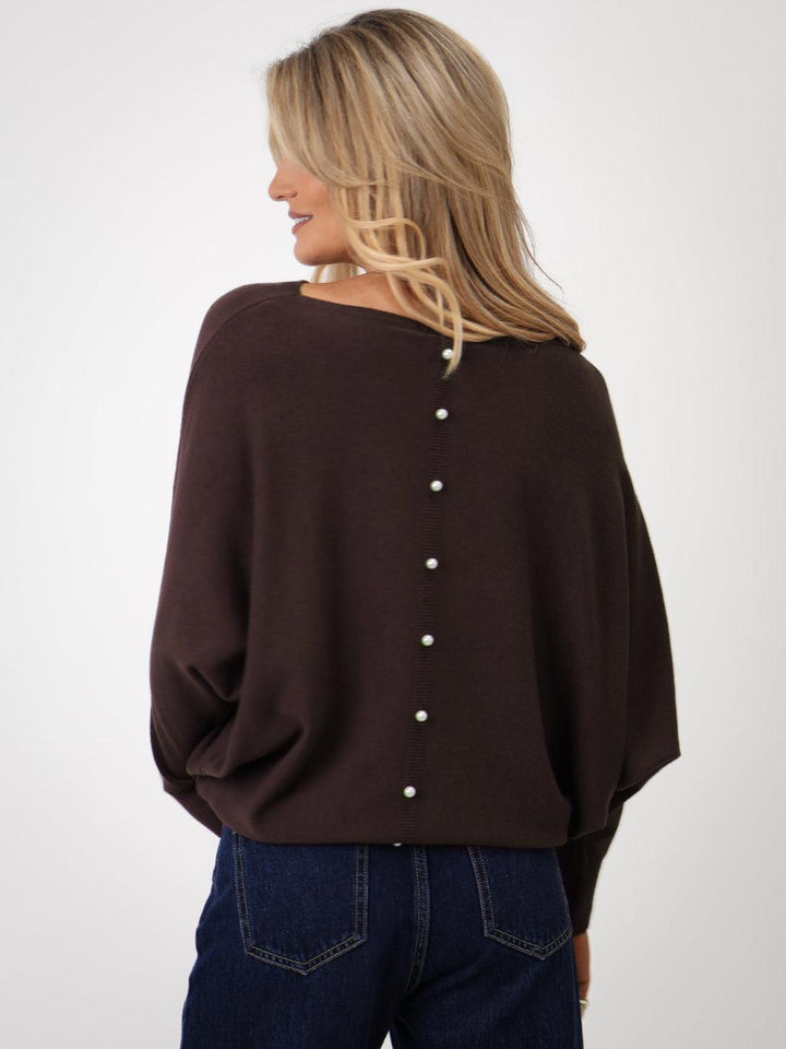 Kate & Pippa Elba Pearl Detail Knit Jumper In Chocolate Brown-Nicola Ross